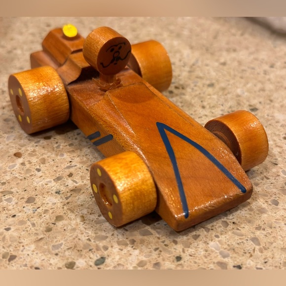 TUFFER USA Wooden Handmade Race Car W Yellow And Blue Detailing - Picture 3 of 16